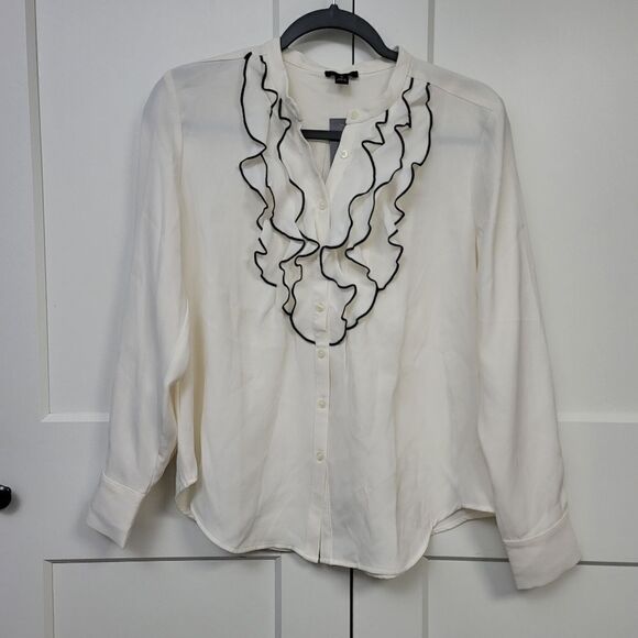 Ann Taylor frill button-down long sleeve blouse, MP - Picture 6 of 8